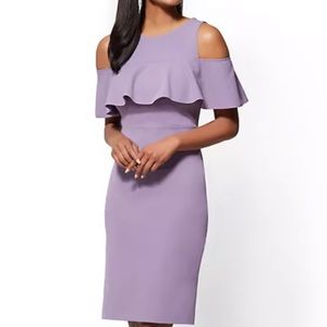 Purple NY&C Ruffled cold shoulder dress